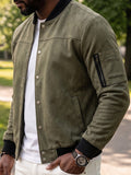 Vintage Faux Suede Baseball Bomber Jacket Snap Button Varsity Coat