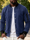 Vintage Faux Suede Baseball Bomber Jacket Snap Button Varsity Coat