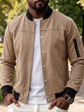 Vintage Faux Suede Baseball Bomber Jacket Snap Button Varsity Coat