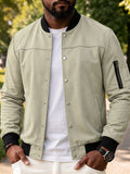 Vintage Faux Suede Baseball Bomber Jacket Snap Button Varsity Coat