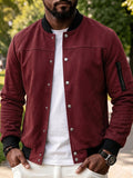 Vintage Faux Suede Baseball Bomber Jacket Snap Button Varsity Coat