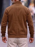 Corduroy Stand Collar Shirt Jacket with Pockets