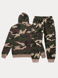 Camo Fleece Hooded Sweatsuit 2 Piece Cargo Jogger Set