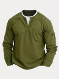 Casual Waffle Henley Shirt Military Cargo Pullover