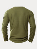 Casual Waffle Henley Shirt Military Cargo Pullover