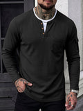 Casual Waffle Henley Shirt Military Cargo Pullover