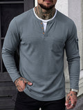 Casual Waffle Henley Shirt Military Cargo Pullover