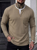 Casual Waffle Henley Shirt Military Cargo Pullover