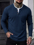 Casual Waffle Henley Shirt Military Cargo Pullover