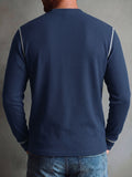 Contrast Stitched Waffle Knit Long Sleeve Henley Top