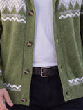 Fair Isle Chunky Knit Shawl Collar Button Down Cardigan Sweater