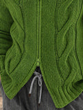 Cable Knit Full Zip Cardigan Sweater Stand Collar Chunky Jacket