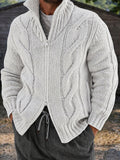 Cable Knit Full Zip Cardigan Sweater Stand Collar Chunky Jacket