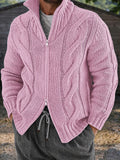 Cable Knit Full Zip Cardigan Sweater Stand Collar Chunky Jacket