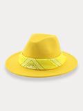 Flat Brim Fedora Hat with Kirchief Hat coofandy Yellow F(56-58) 