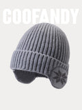Warm Earflaps Knit Cuffed Beanie Hat coofandy Light Grey F 