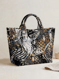 Spacious Snakeskin Print Tote Bag