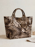 Spacious Snakeskin Print Tote Bag