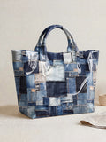 Fashion Denim-Print Tote Bag