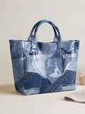 Fashion Denim-Print Tote Bag