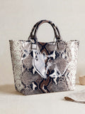 Spacious Snakeskin Print Tote Bag