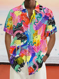 Graffiti Painted Cotton Linen Shirt Shirts coofandystore PAT1 S 