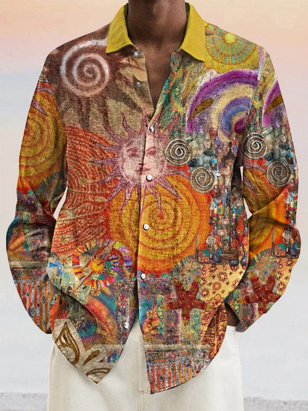 Vintage Printed Cotton Linen Shirt Shirts coofandystore PAT2 S 