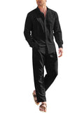 Casual Pure Cotton Beach Shirt Sets (US Only) Sets coofandy Black S 