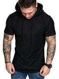 Casual Solid Short Sleeves Sports Hoodie (US Only) Hoodies coofandy Black S 