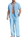 Casual Solid Holiday Linen Set (US Only) Sets coofandy Sky Blue S 