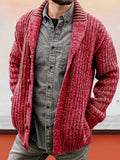 Coofandy Solid Color Long Sleeve Slim Fit Knit Sweater Jacket Sweater coofandystore Red S 
