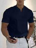 Loose V Neck Short Sleeves T-Shirt T-Shirt coofandystore Dark Blue S 
