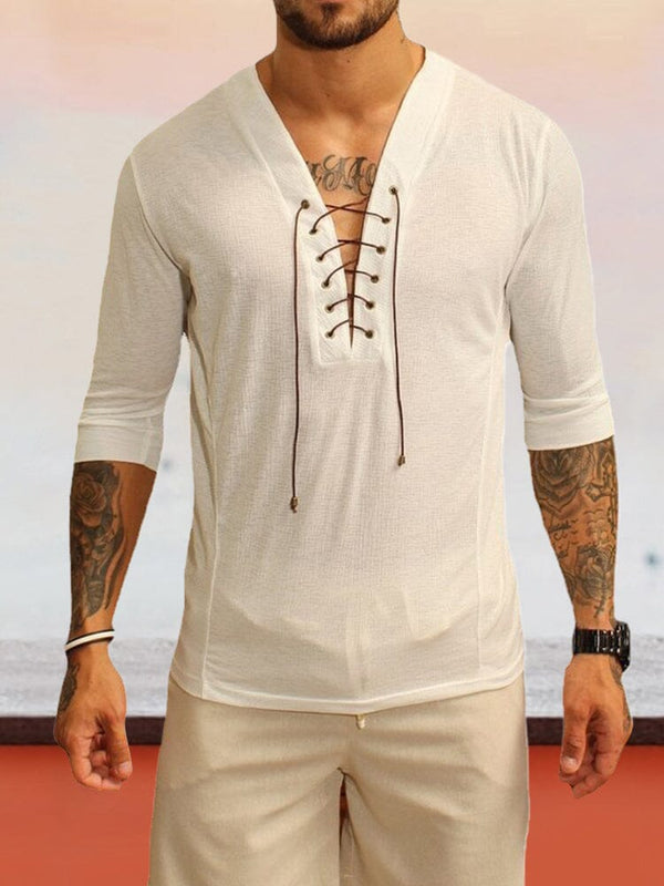 Coofandy Linen Style T-shirt with straps T-Shirt coofandystore White S 
