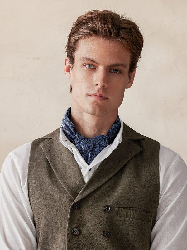 Jacquard Paisley Ascot Tie Scarf coofandy Blue F 