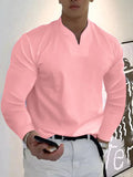 Loose V Neck Long Sleeves Shirt T-Shirt coofandy Pink S 