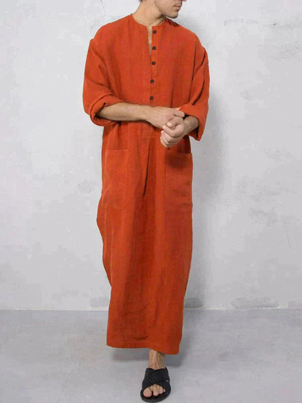 Long Cotton Linen Style Slit Shirt Robe coofandystore Orange S 