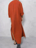 Long Cotton Linen Style Slit Shirt Robe coofandystore 