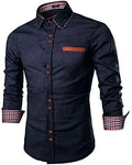 Casual Long Sleeve Button Denim Shirt (US Only) Shirts COOFANDY Store Ultramarine Blue S 
