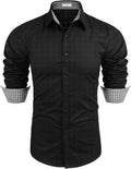 Business Long Sleeve Slim Fit Dress Shirt (US Only) Shirts COOFANDY Store Black-Square Plaid S 