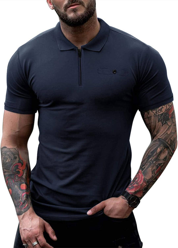 Slim Fit Zipper Polo Golf Shirt (US Only) Polos COOFANDY Store Navy Blue S 