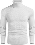 Slim Twist Pattern Turtleneck Knit Sweater (US Only) Sweaters COOFANDY Store White S 