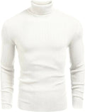 Ribbed Slim Fit Knitted Pullover Turtleneck Sweater (US Only) Sweaters COOFANDY Store White S 
