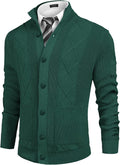 Casual Stand Collar Button Down Cardigan with Pockets (US Only) Cardigans COOFANDY Store Forest Green S 