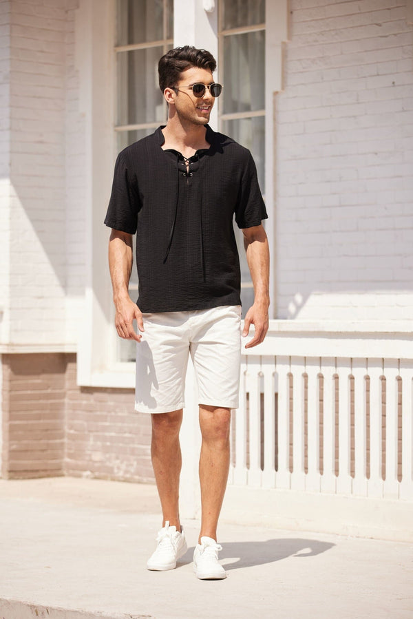 Coofandy Linen Henley T-Shirt (US Only) T-Shirt coofandy Black S 