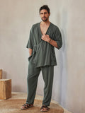 Casual Linen Blend Shirt Set Sets coofandystore Gray Green M 