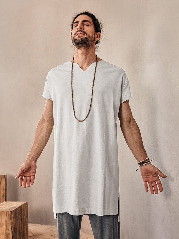 Soft Linen Blend Long Top Shirts coofandystore White M 