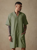 Cotton Stand Collar Jumpsuit Jumpsuit coofandystore Army Green S 