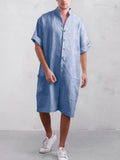 Stand Collar Cotton Linen Jumpsuit Jumpsuit coofandystore Blue S 