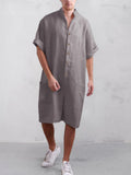 Stand Collar Cotton Linen Jumpsuit Jumpsuit coofandystore Grey S 