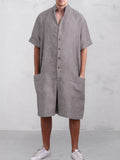 Stand Collar Cotton Linen Jumpsuit Jumpsuit coofandystore 